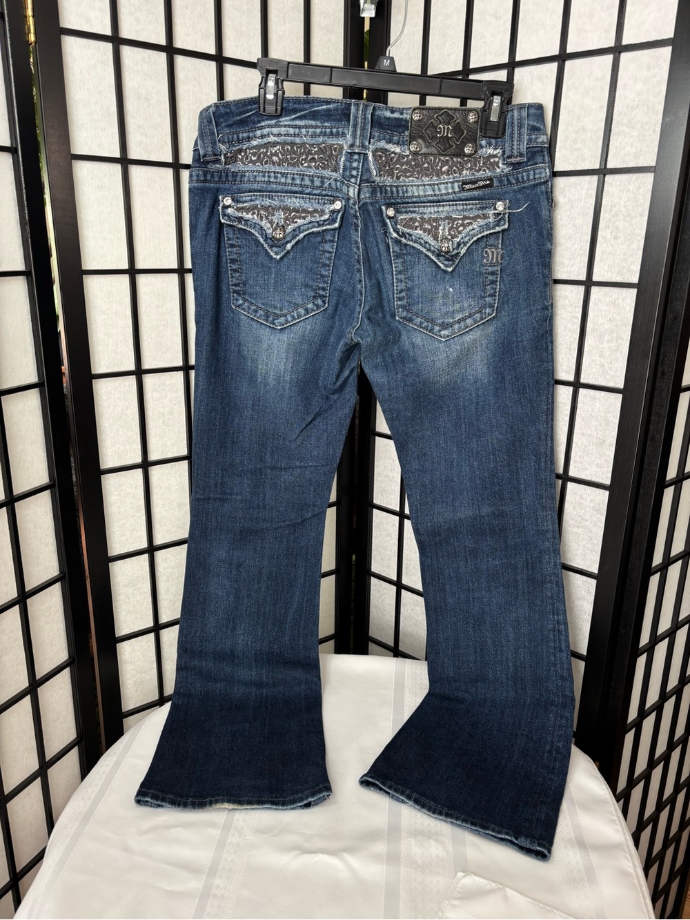 Miss Me Blue Embellished Back Pocket Flare Jeans-30x31